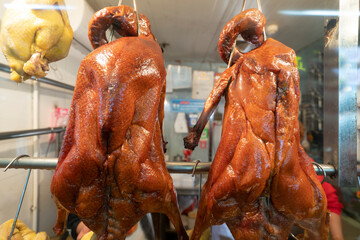 Naklejka premium Delicious roasted goose in the store