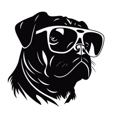 cute funny pug wearing sunglasses illustration, cool pug sketch