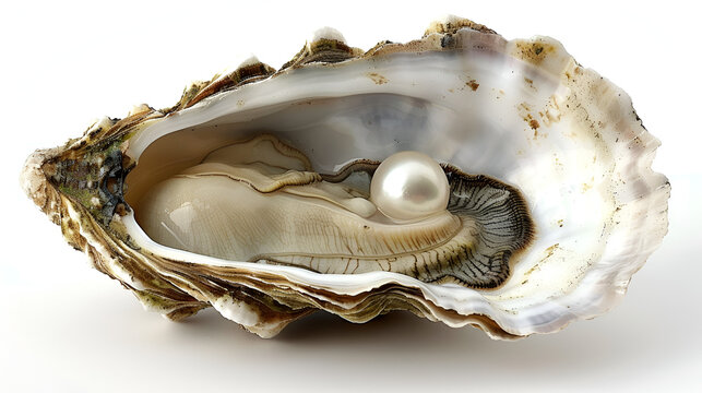 Open oyster with pearl isolated on white background. generative ai