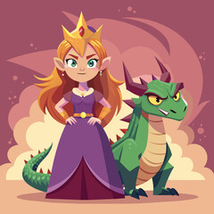 Obraz na płótnie Canvas Dragonhearted Rebel She's Not Your Average Princess Illustrate a rebellious girl standing defiantly alongside her dragon ally, challenging norms with her attitude