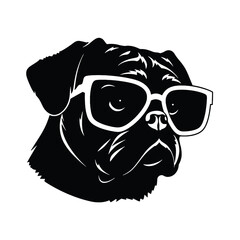 pug - Vector black dog silhouette isolated