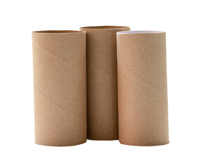 Front view of brown tissue paper cores in stack isolated with clipping path in png file format
