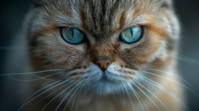 A cat with blue eyes and a brown face