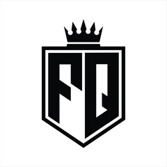 FQ Logo monogram bold shield geometric shape with crown outline black and white style design