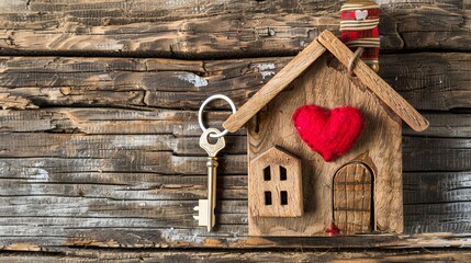 Heartfelt homeownership  house shaped keyring with red heart keychain and pair of keys