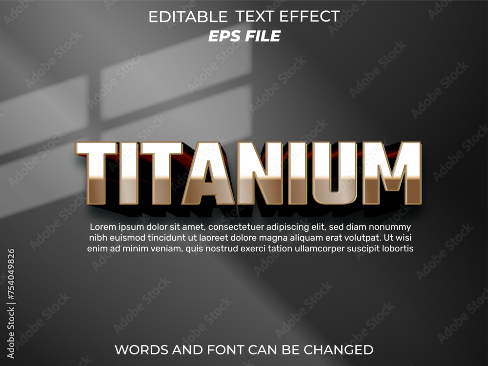 Poster titanium text effect, font editable, typography, 3d text. vector template