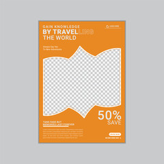 Modern poster travel flyer design template. Editable tour poster template with yellow accents.