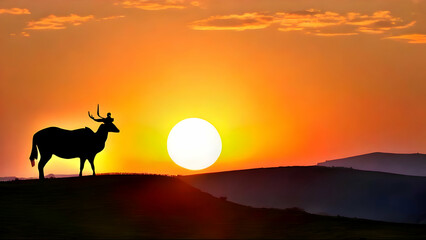 Sunset, desert, sun, sky, landscape, deer, orange,sunset in the mountains, sunset in dessert, background, wallpaper