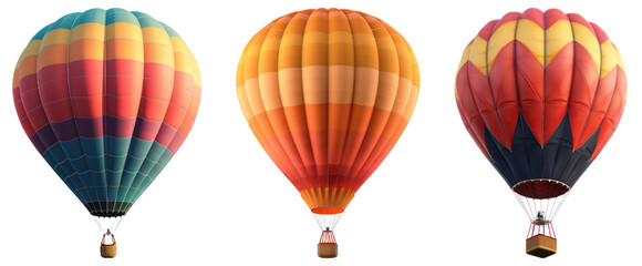 set of three hot air balloon on transparent background - obrazy, fototapety, plakaty