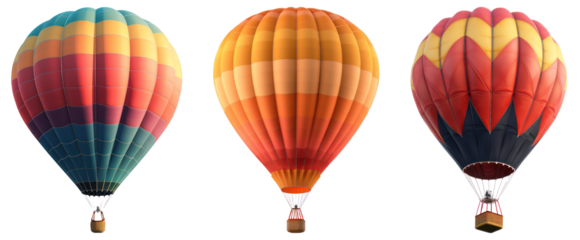 set of three hot air balloon on transparent background