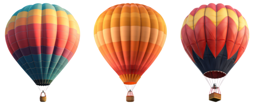 set of three hot air balloon on transparent background