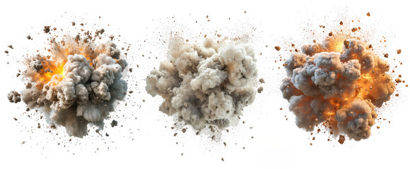 pack of three fiery blast explosion on transparent background - 754051693