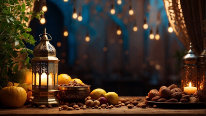 generative ai beautiful arabic vintage lantern illuminates its light celebration of islamic eid mubarak, eid al adha, and ramadan - obrazy, fototapety, plakaty
