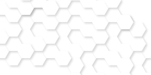 Vector abstract background with hexagonal hexagon polygonal pattern background. 3d seamless bright white abstract honeycomb science digital grid cell web background.	
