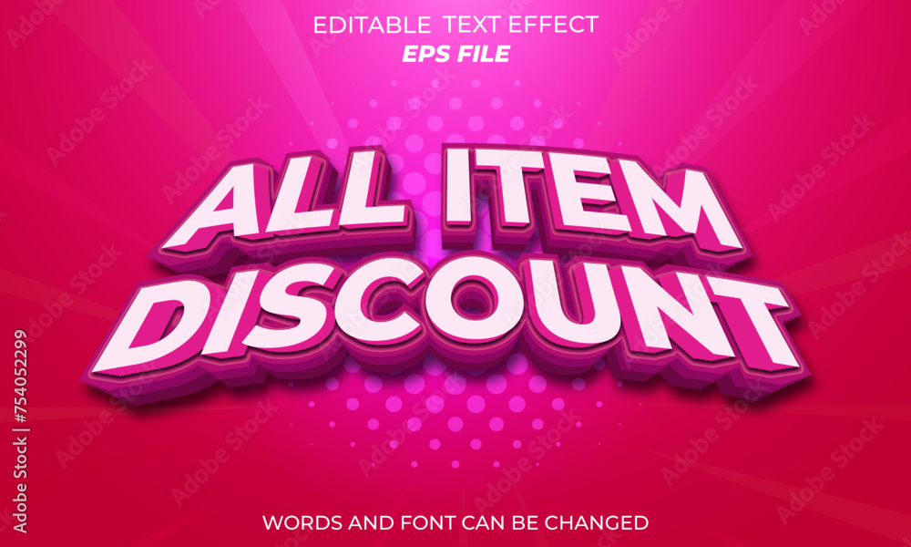 Poster item discount text effect, font editable, typography, 3d text. vector template