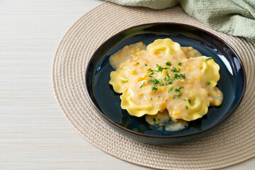 ravioli pasta with corn cheese sauce