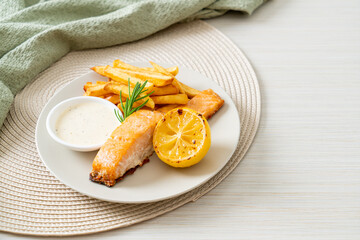 fried salmon fish and chips