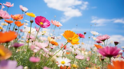 Vibrant Wild Flowers Set Against Clear Blue Sky