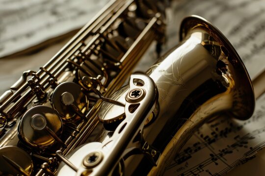 Saxophone in Close-Up, Golden Brass Instrument Music Background