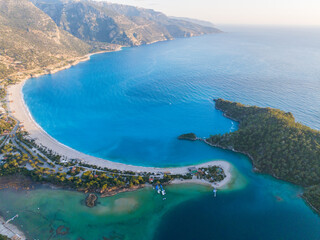 Kumburnu Beach (Kumburnu Plajı) Drone Photo,  Turquoise Color  Aegean Beach, Fethiye Mugla, Turkiye (Turkey)