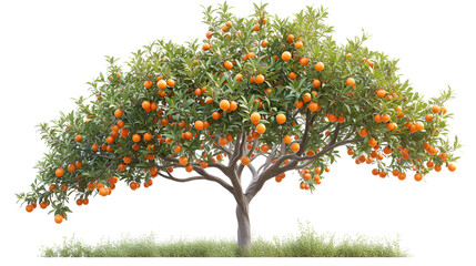 Orange tree with ripe delicious oranges  on white background.  generative ai
