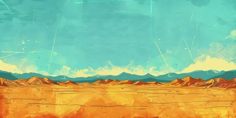 Zelfklevend Fotobehang Background Texture Pattern Cel-Shaded Desert Wasteland - Vibrant color palette sandy yellows, rusty oranges, and deep blues - Outlines shading dynamic comic book created with Generative AI Technology © Sentoriak