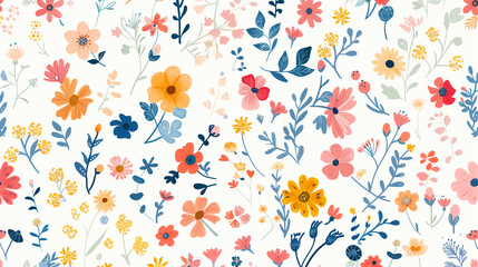 Seamless ditsy floral pattern with cute little flowers on white 