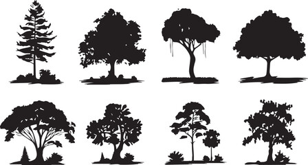 Set of Trees Black Silhouettes isolated on white background