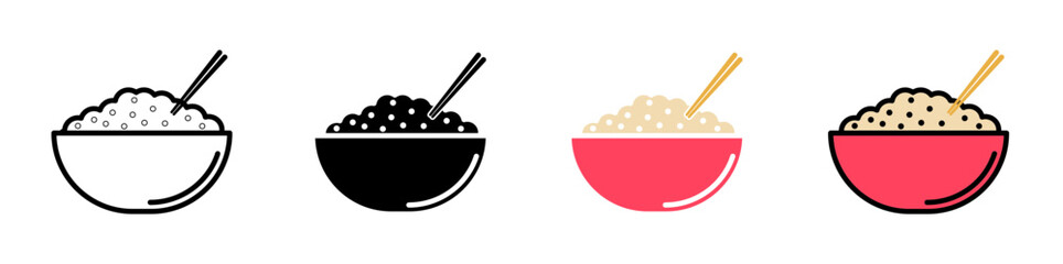 Rice Bowl Vector Illustration Set. Japanese Staple Rice Serve Sign suitable for apps and websites UI design style.