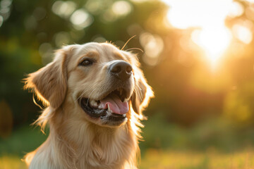 Portrait of a golden retriever on nature background