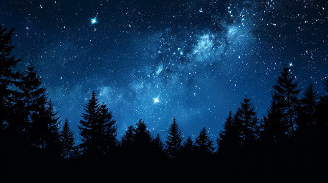 A beautiful night sky the Milky Way and the trees shot from under © AhmadSoleh