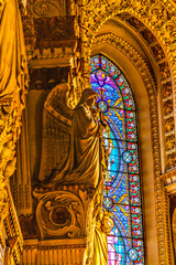 Angel Statue Stained Glass Basilica of Notre Dame Lyon France - 754057670
