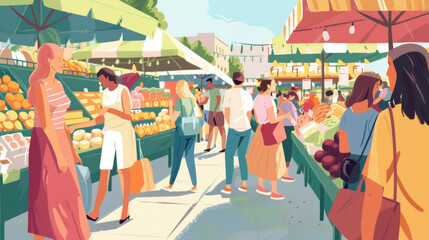 A bustling farmers market showcases a variety of locally produced dairy products from small farms in the area. Shoppers peruse colorful displays of milk cheese and yogurt