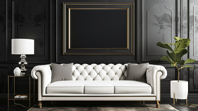 blank frame on the wall with the luxury sofa 