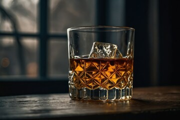 vertical shot of a glass of whiskey - obrazy, fototapety, plakaty