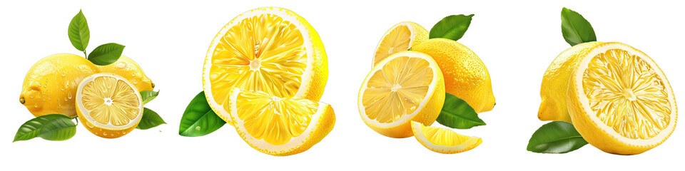 Delicious ripe lemon with leaf  Hyperrealistic Highly Detailed Isolated On Transparent Background Png File