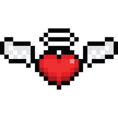 Pixel art cartoon heart with angle wings 2