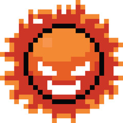 Obraz premium Pixel art cartoon angry sun character