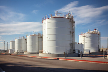 Obraz premium Large storage tanks are used to store raw materials in industrial facilities