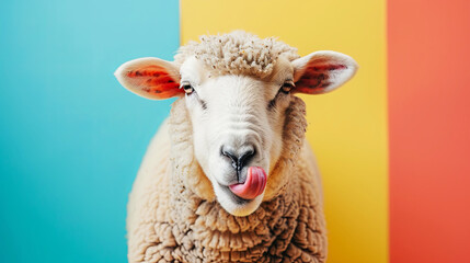 The sheep on colorful background. An optimistic concept.