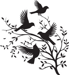 Fototapeta premium Black Silhouettes Birds Flying on white background