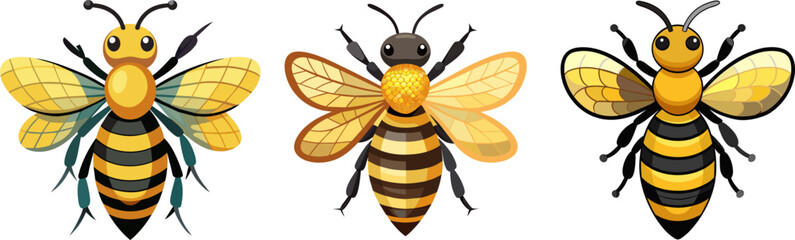 3 Sets of honeybees cloroful beautiful silhouette vector illustration in transparent background