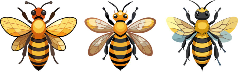 3 Sets of honeybees beautiful silhouette vector illustration