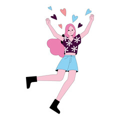 People in love collection. Vector cartoon flat illustration of diverse cartoon young people in different actions of happiness, falling in love and love sharing. 