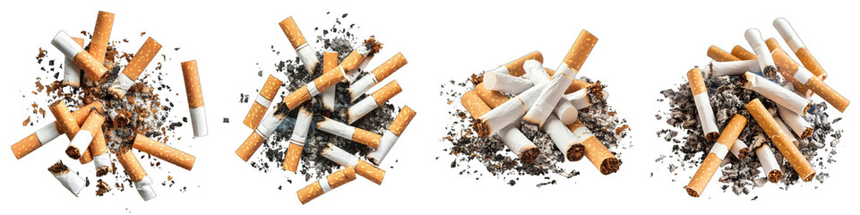 Extinguished cigarette butts  Hyperrealistic Highly Detailed Isolated On Transparent Background Png File