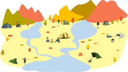 秋のキャンプ場のイラスト