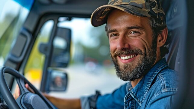 A smiling truck driver at work.