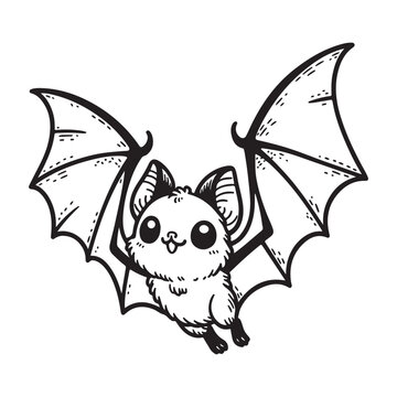 Line art of bat flying cartoon vector illustration