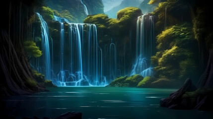 A majestic waterfall cascading down the mountainside