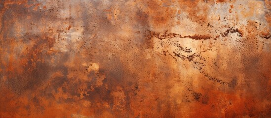 A close-up view of a weathered and aged metal surface, showcasing a rusty texture with a brown patina finish. The surface appears worn and weather-beaten, adding a sense of character and depth.